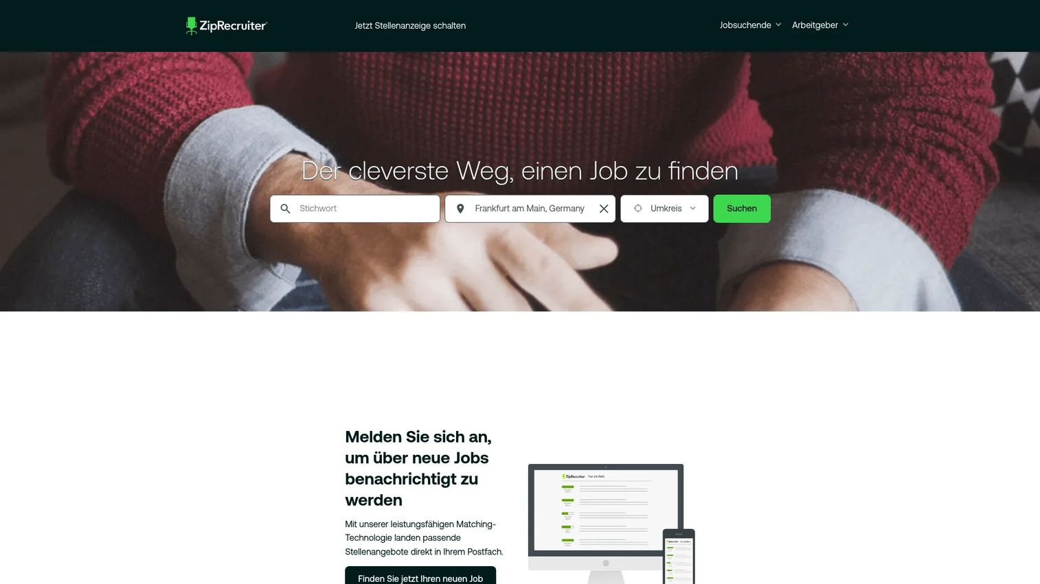 ZipRecruiter homepage screenshot