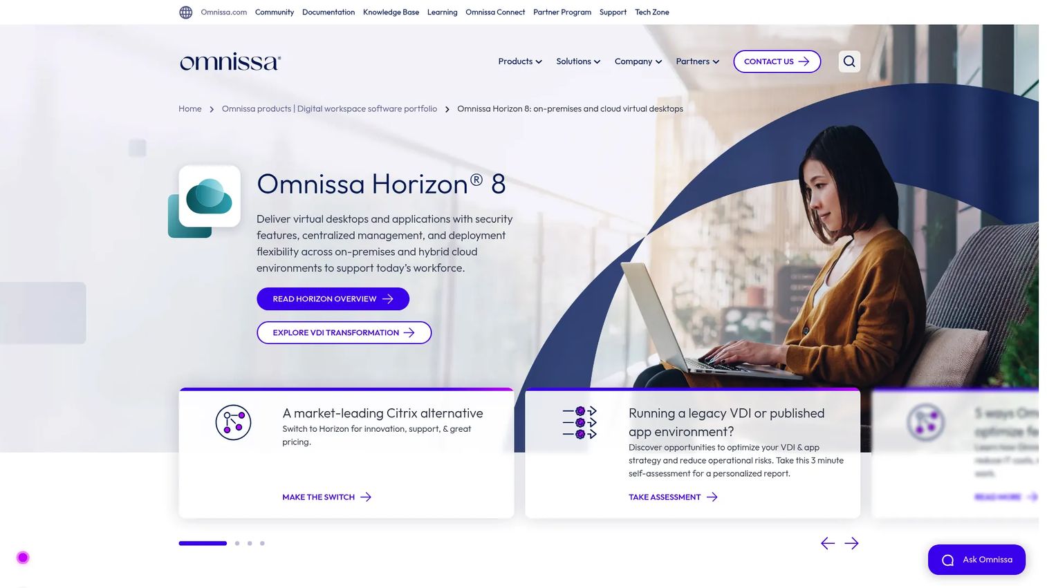 Omnissa Horizon virtual desktop and application delivery platform interface