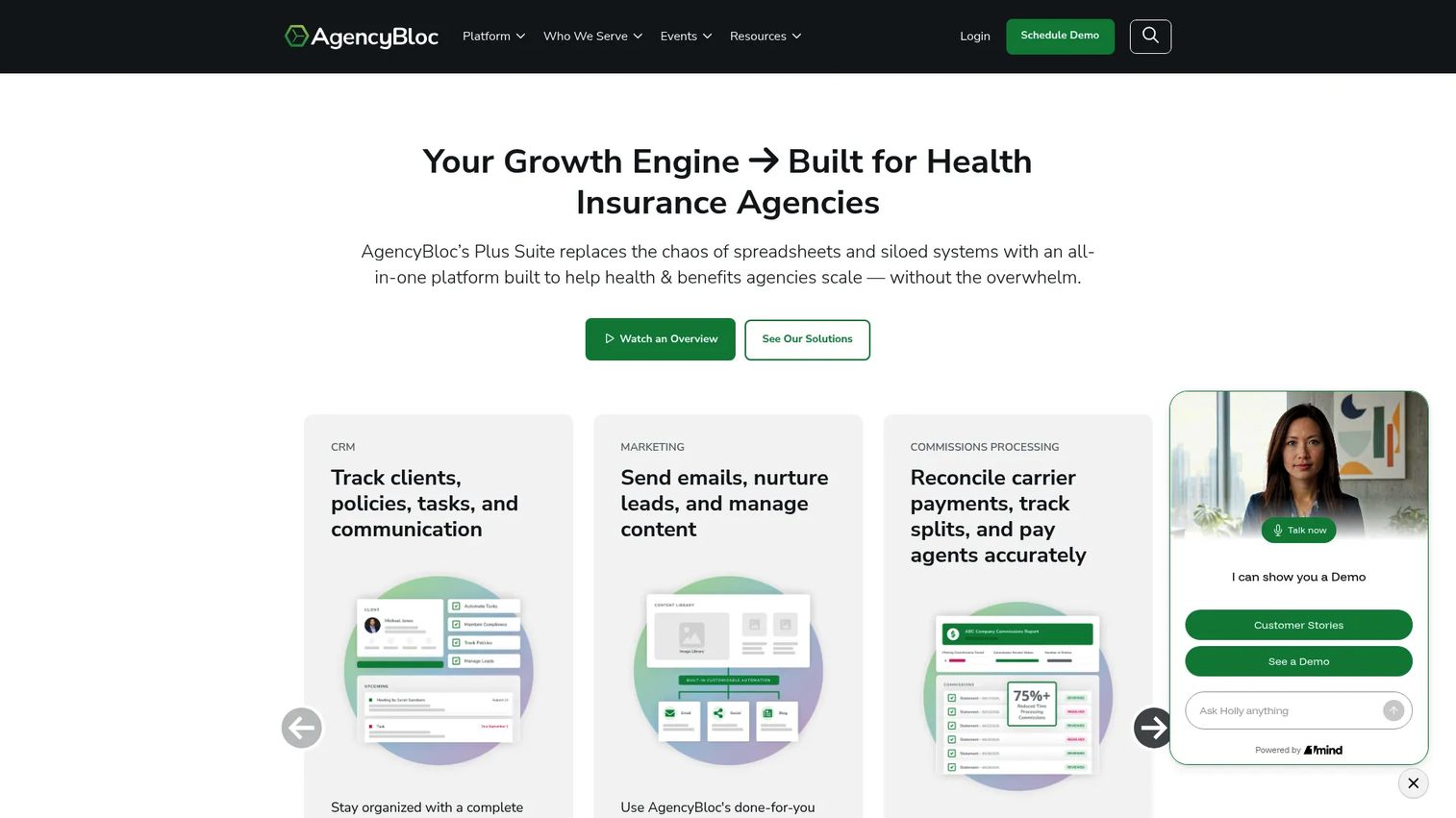 AgencyBloc insurance CRM dashboard for life and health agencies