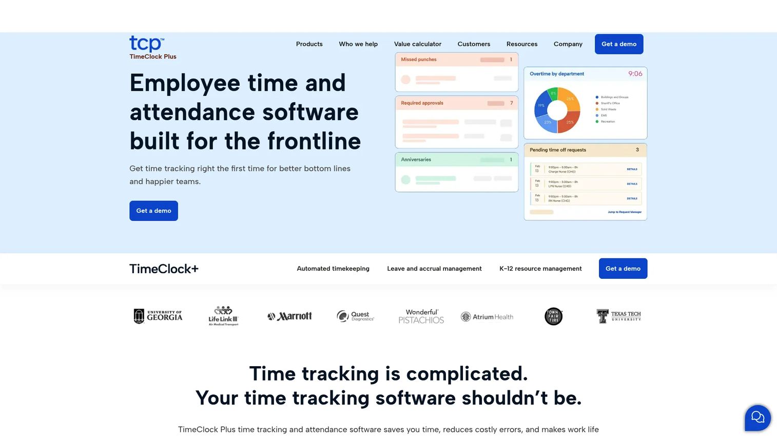 TimeClock Plus restaurant scheduling software homepage