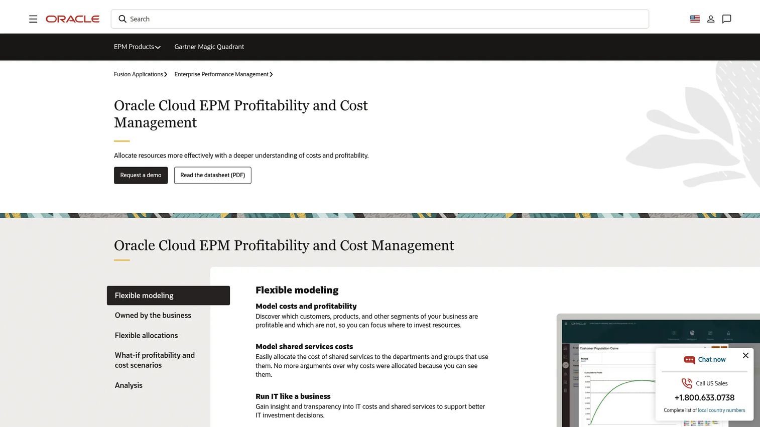 Oracle Cloud EPM profitability and cost management dashboard.