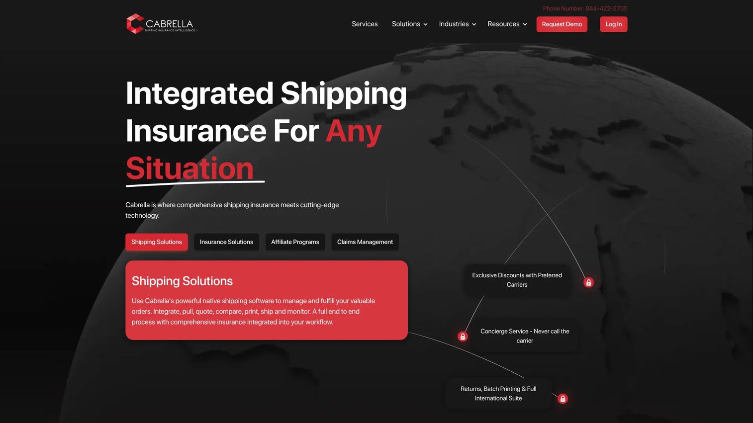 Cabrella shipping insurance software dashboard for high-value shipment protection