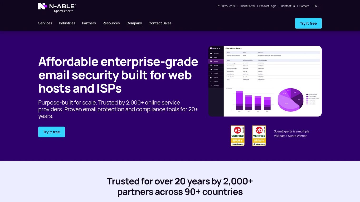 SpamExperts homepage screenshot