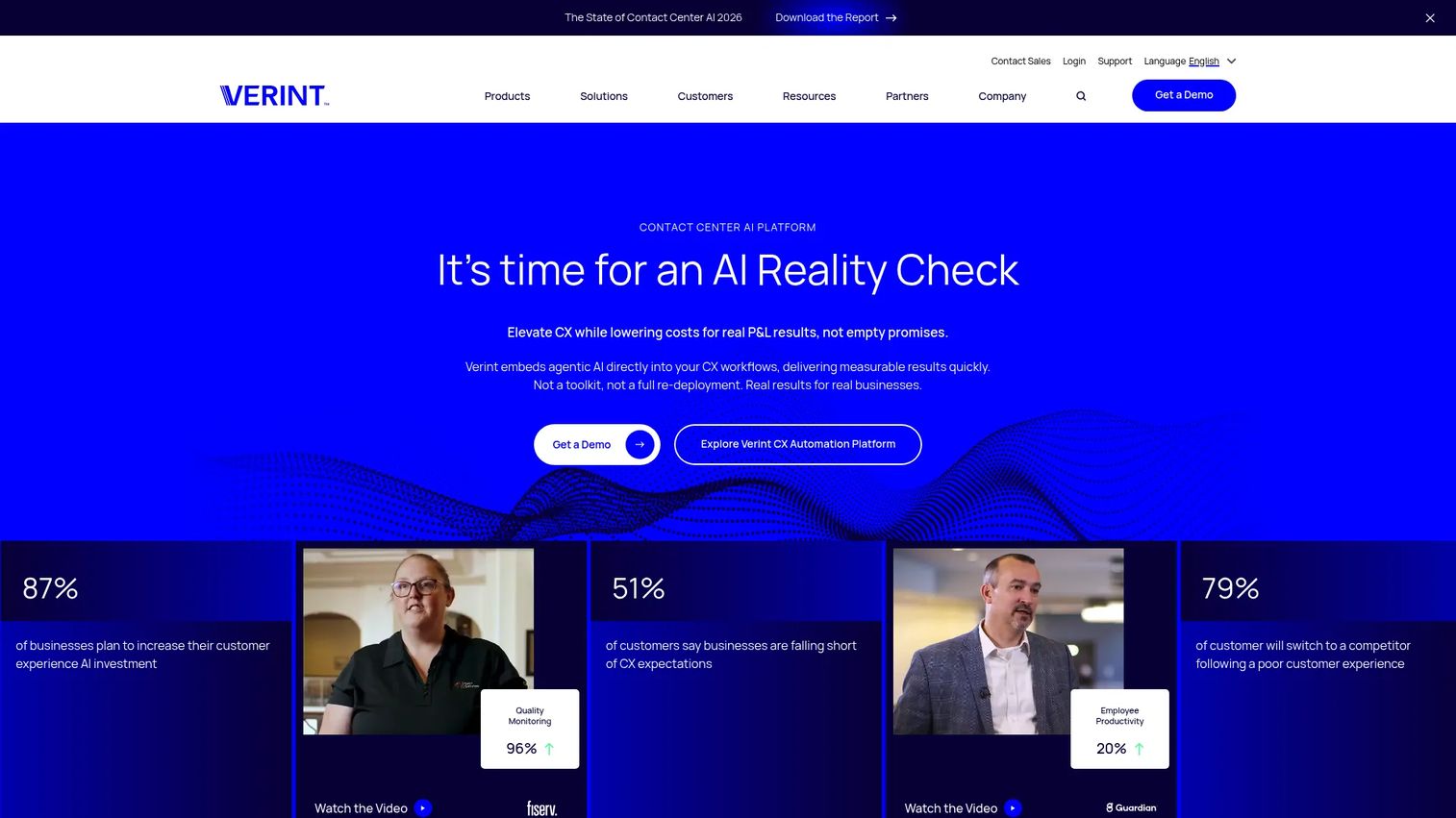 Verint Interaction Recording homepage screenshot