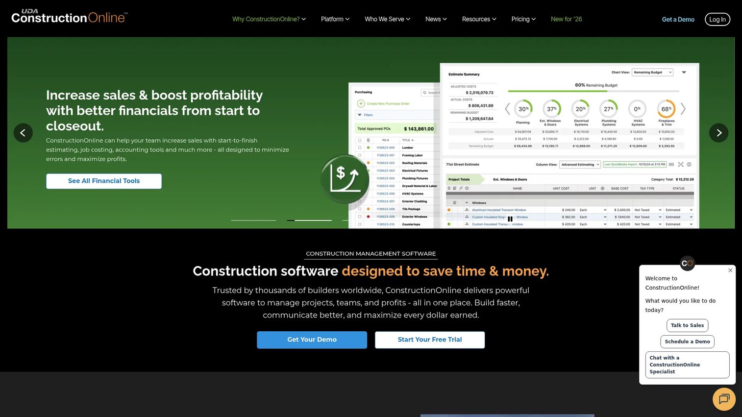 ConstructionOnline project management software for builders