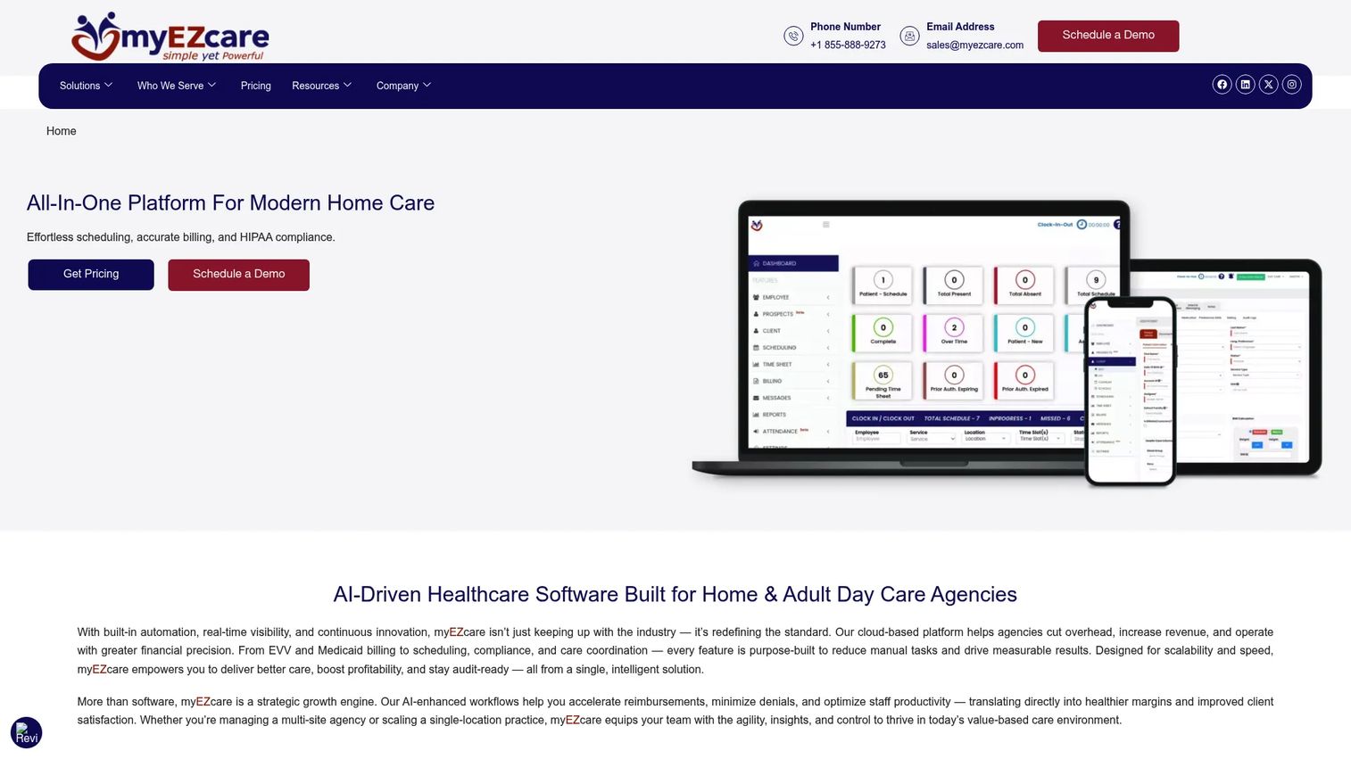 myEZcare home care agency software dashboard