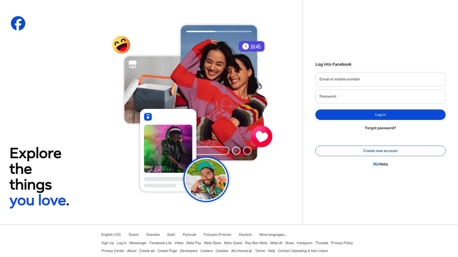 Facebook homepage screenshot