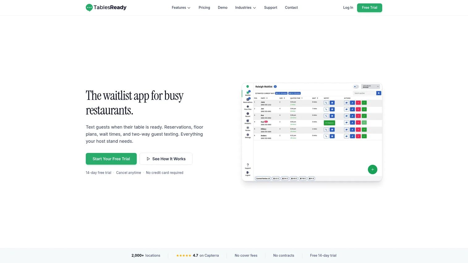 TablesReady restaurant waitlist software with customer text updates
