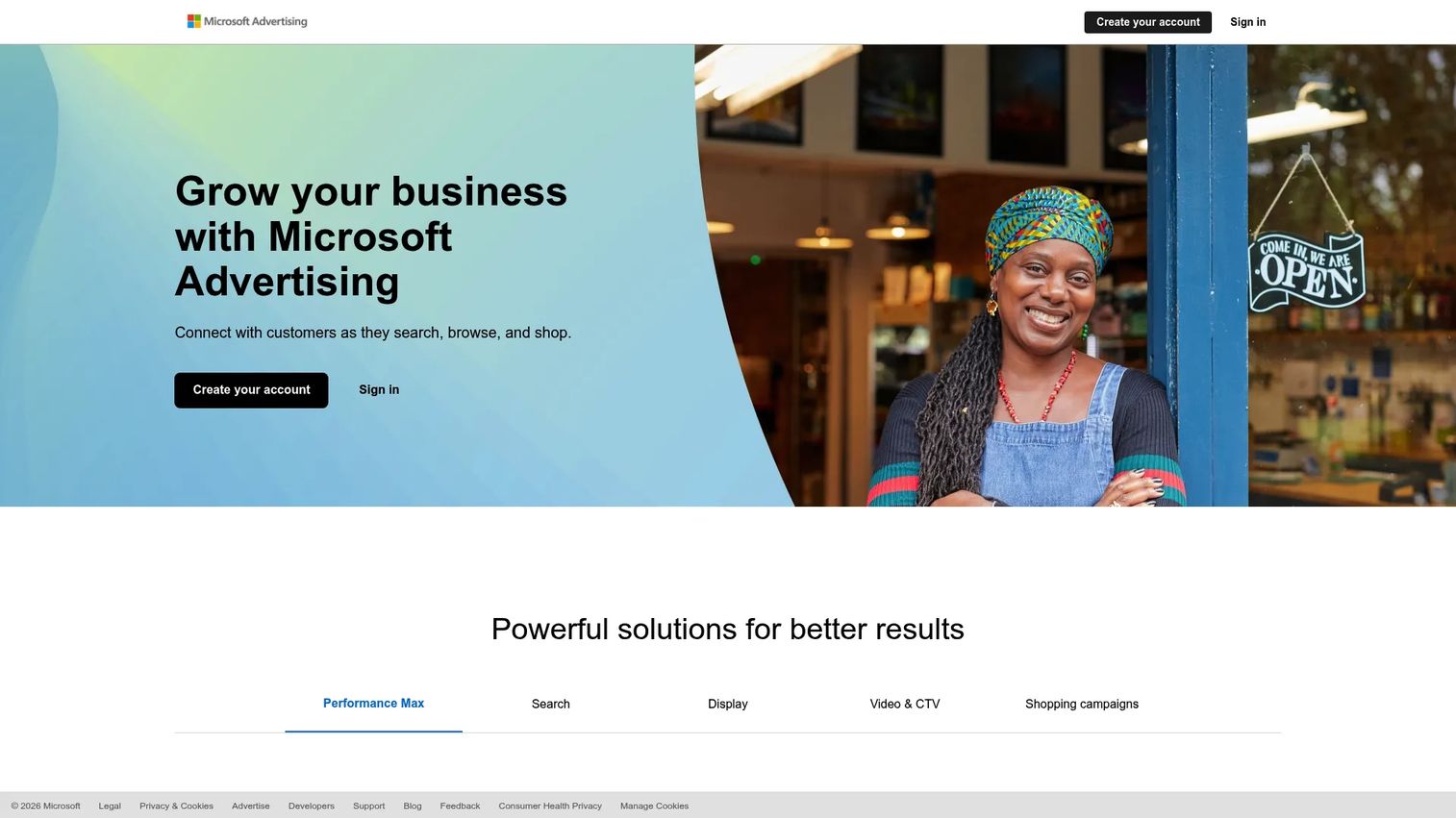 Microsoft Advertising dashboard for search campaigns