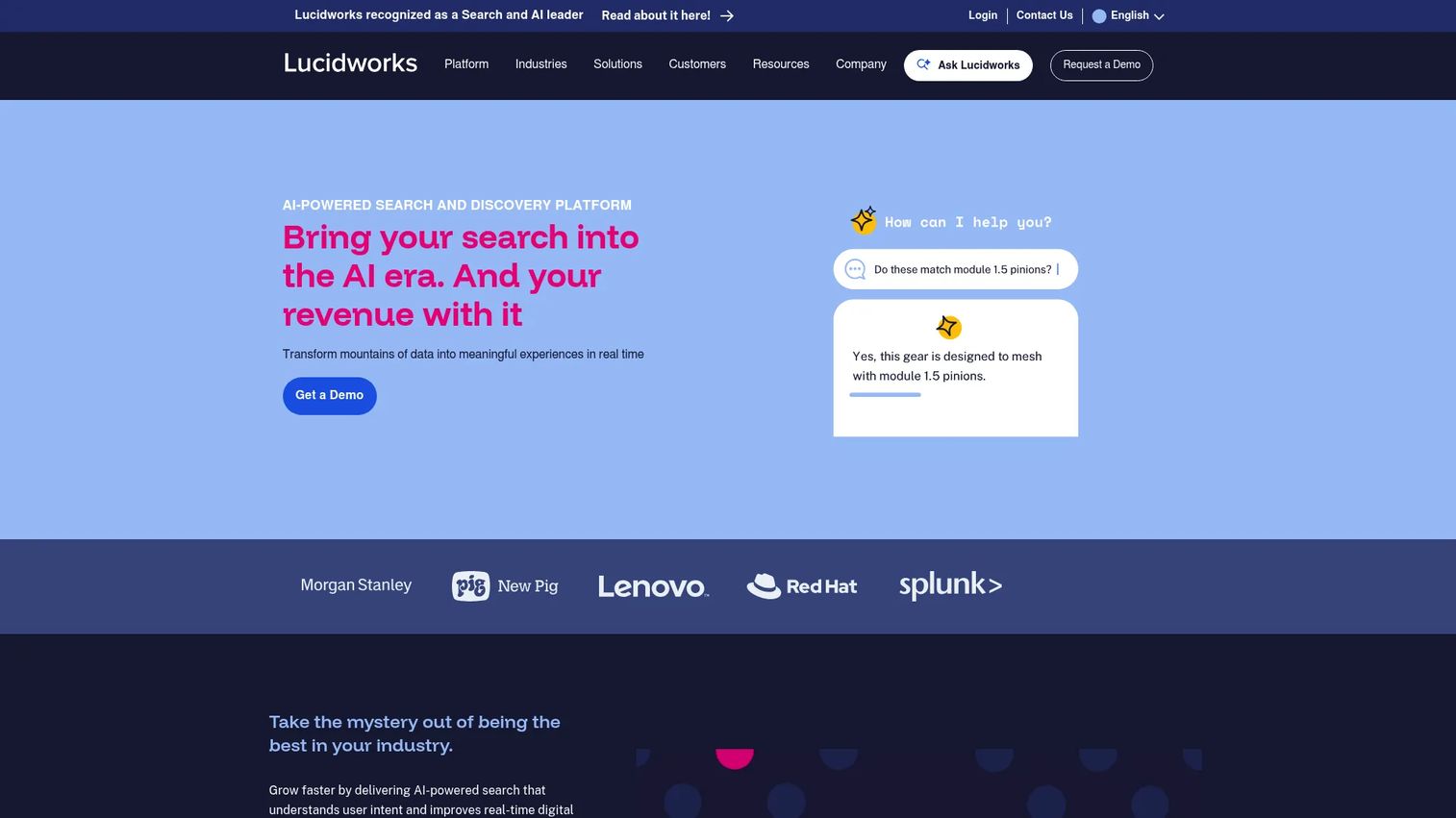 Lucidworks enterprise search platform interface with relevance and discovery controls