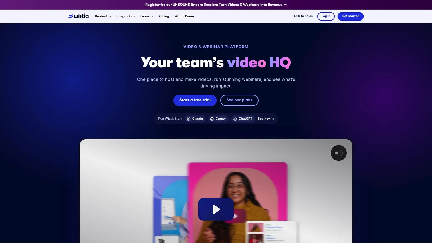 Wistia homepage screenshot