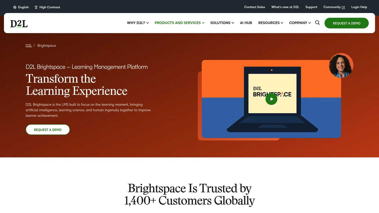 D2L Brightspace homepage screenshot