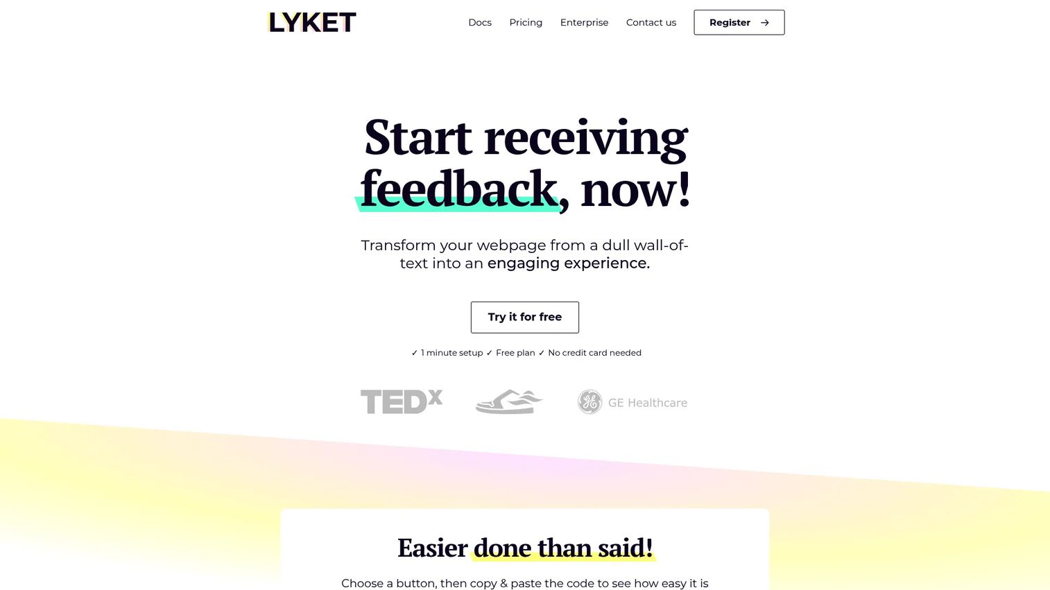 Lyket homepage screenshot