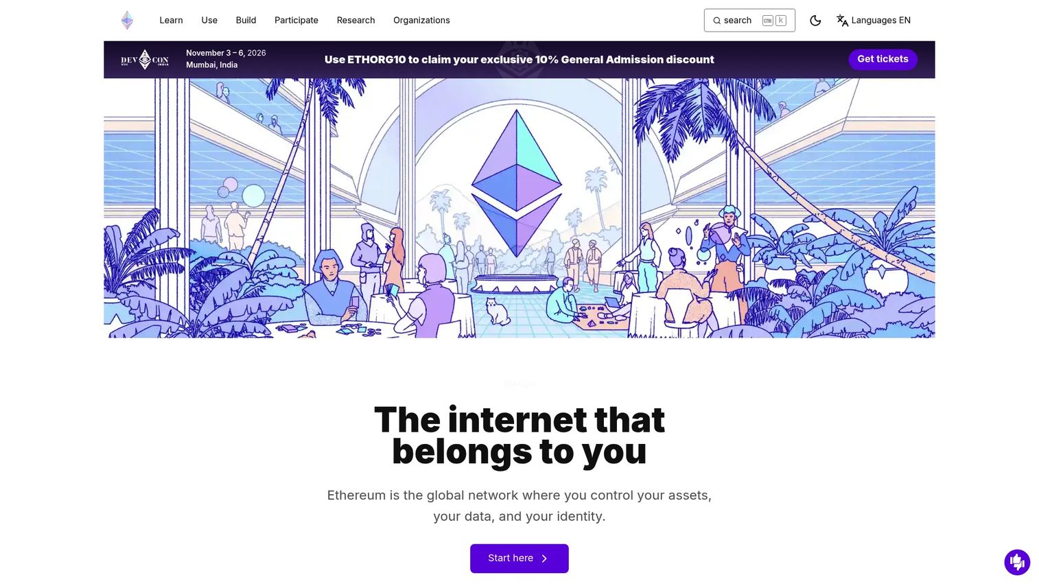 Ethereum smart contract blockchain network homepage