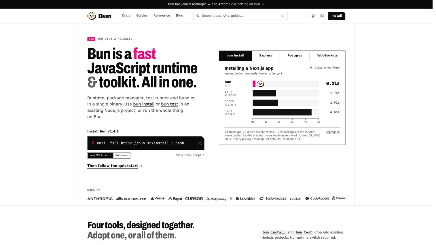 Bun homepage screenshot