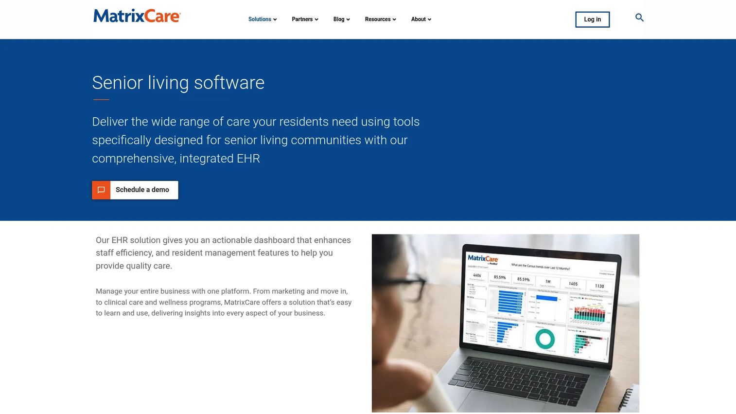 MatrixCare Senior Living homepage screenshot
