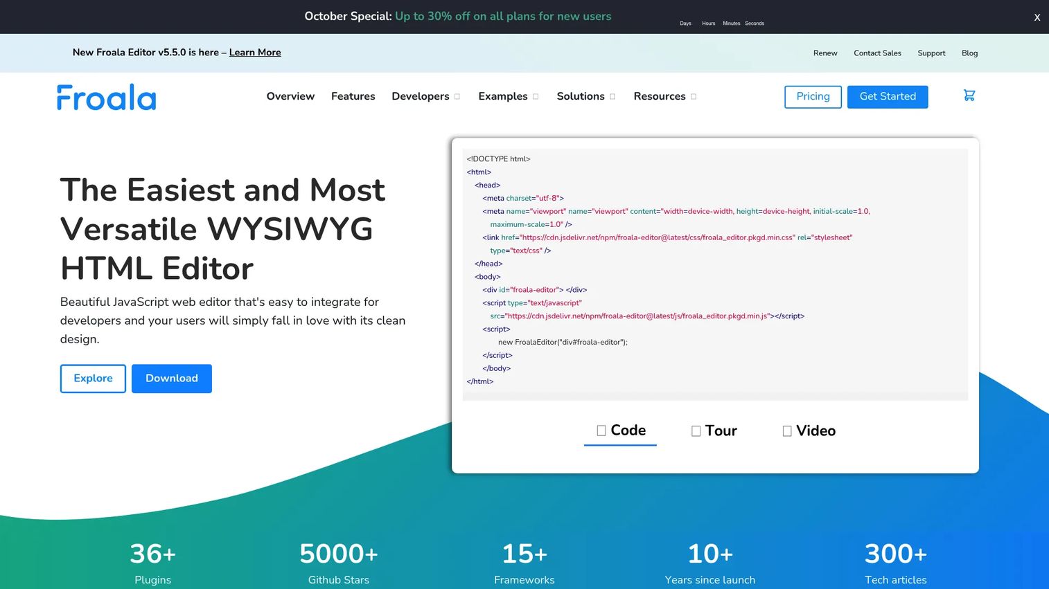Froala Editor visual HTML editing interface with formatting toolbar