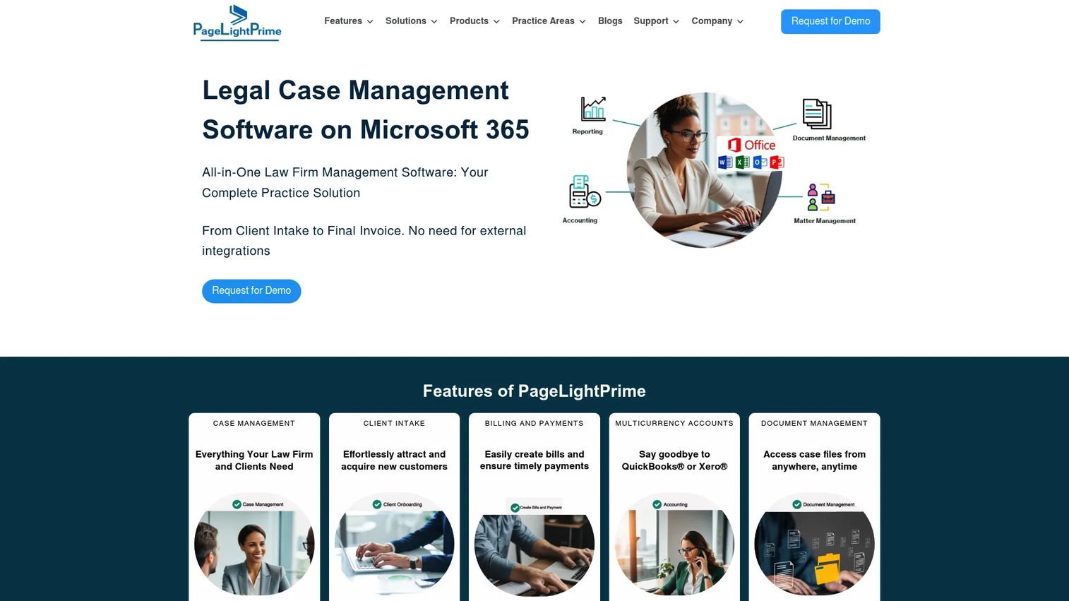 PageLightPrime legal case management dashboard with billing support