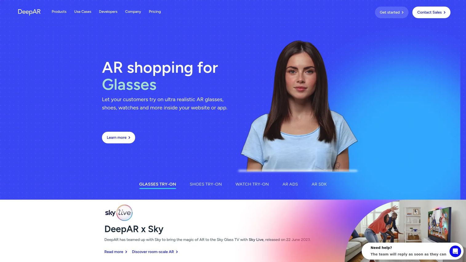 DeepAR SDK page showing face filter and camera effects development tools