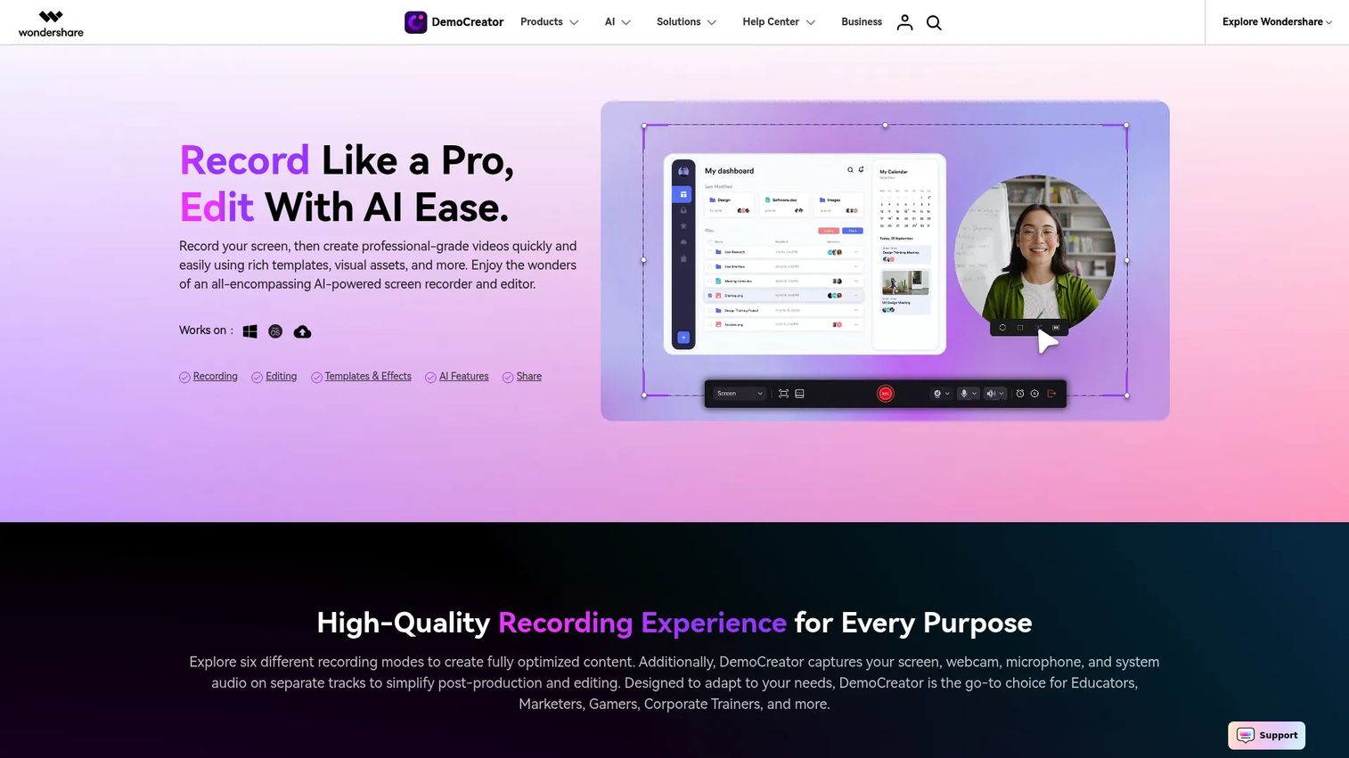 Wondershare DemoCreator recording interface and timeline editor