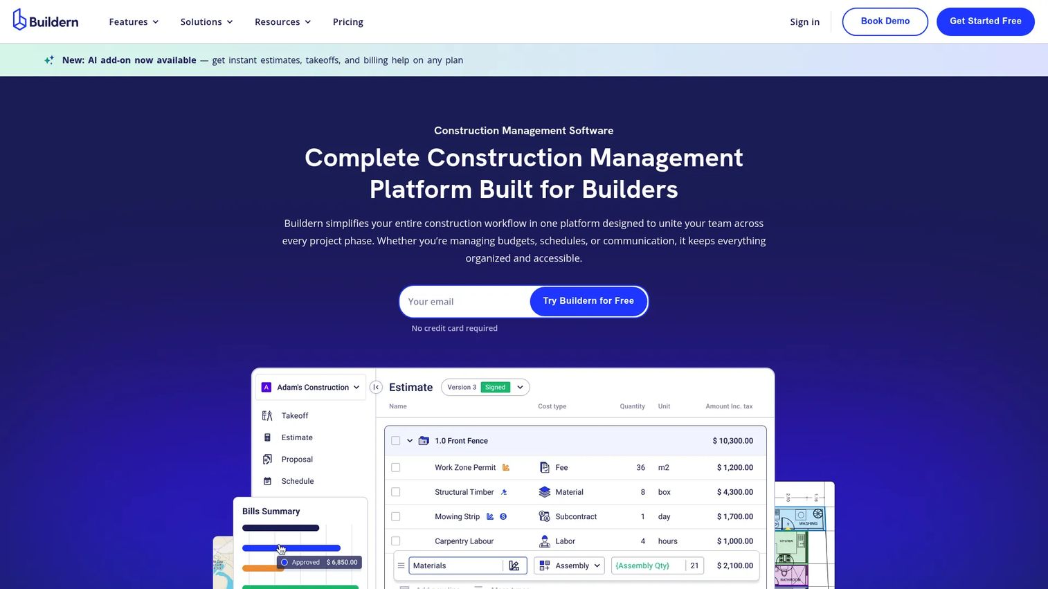 Buildern home builder estimating and project financial dashboard