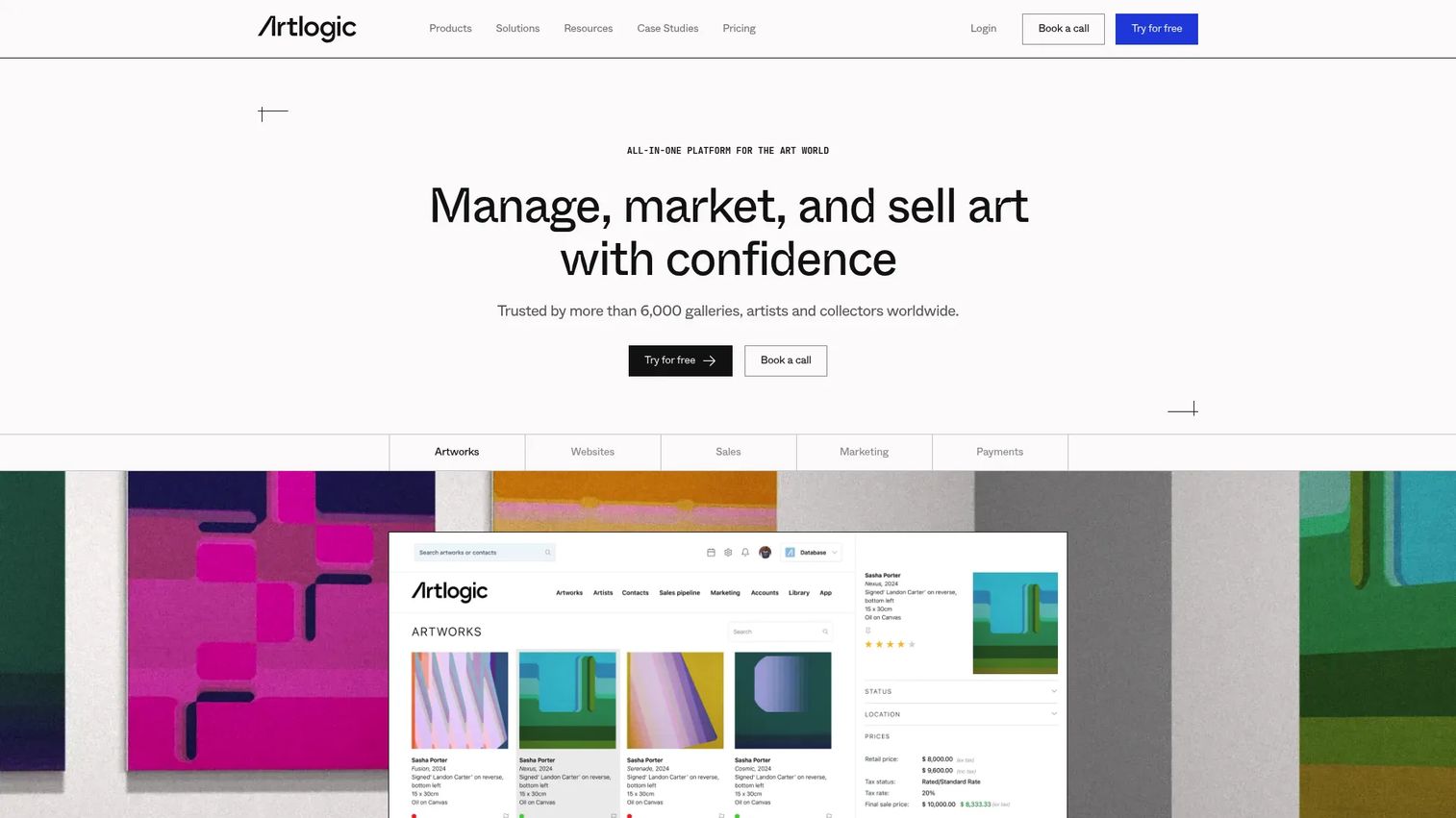 Artlogic gallery management software dashboard showing artwork inventory and gallery operations