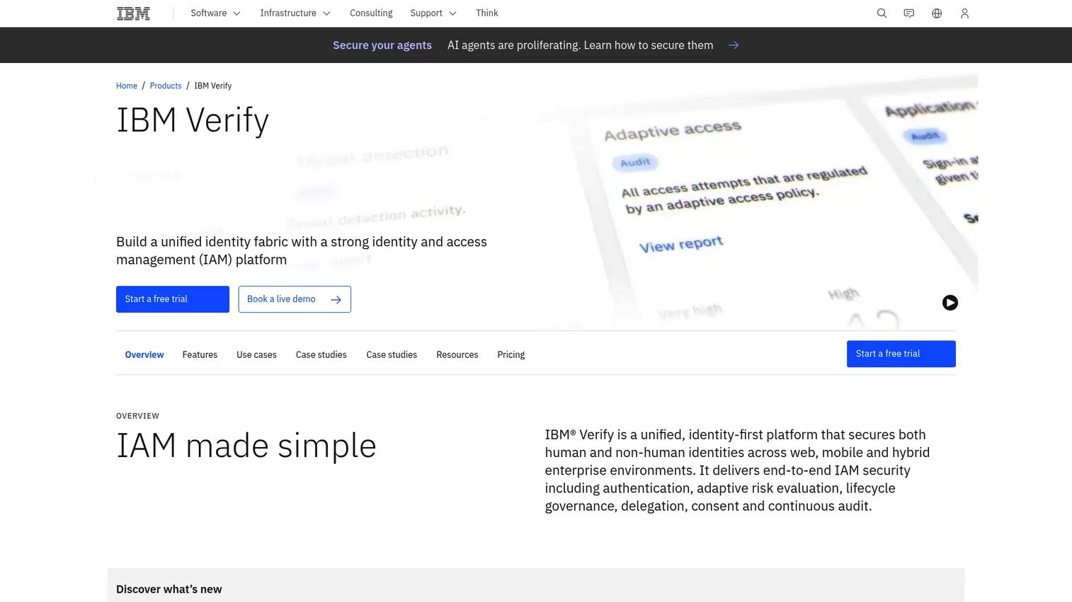 IBM Verify dashboard for enterprise identity governance and access management.