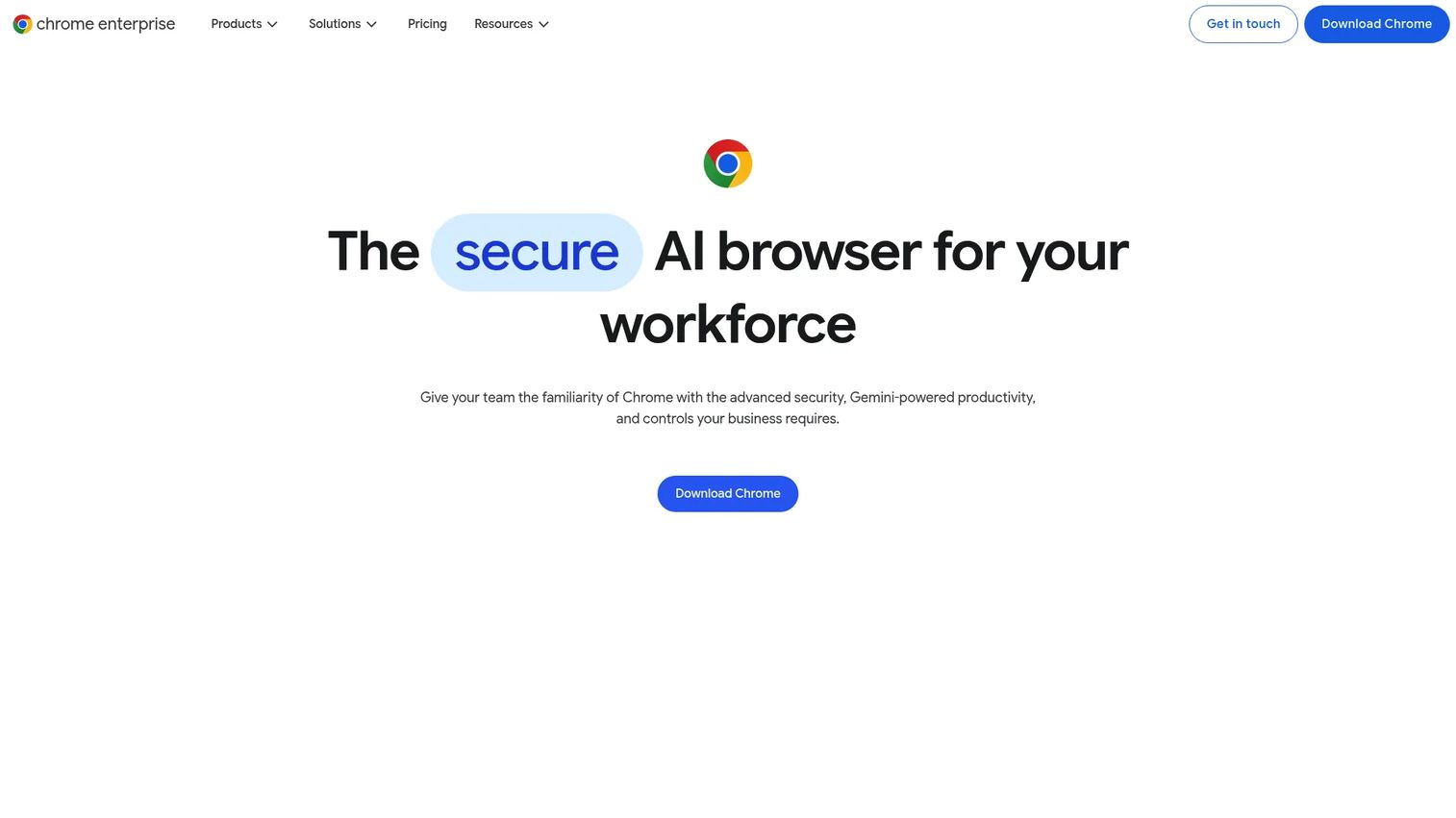 Chrome Enterprise homepage showing centralized browser management for organizations