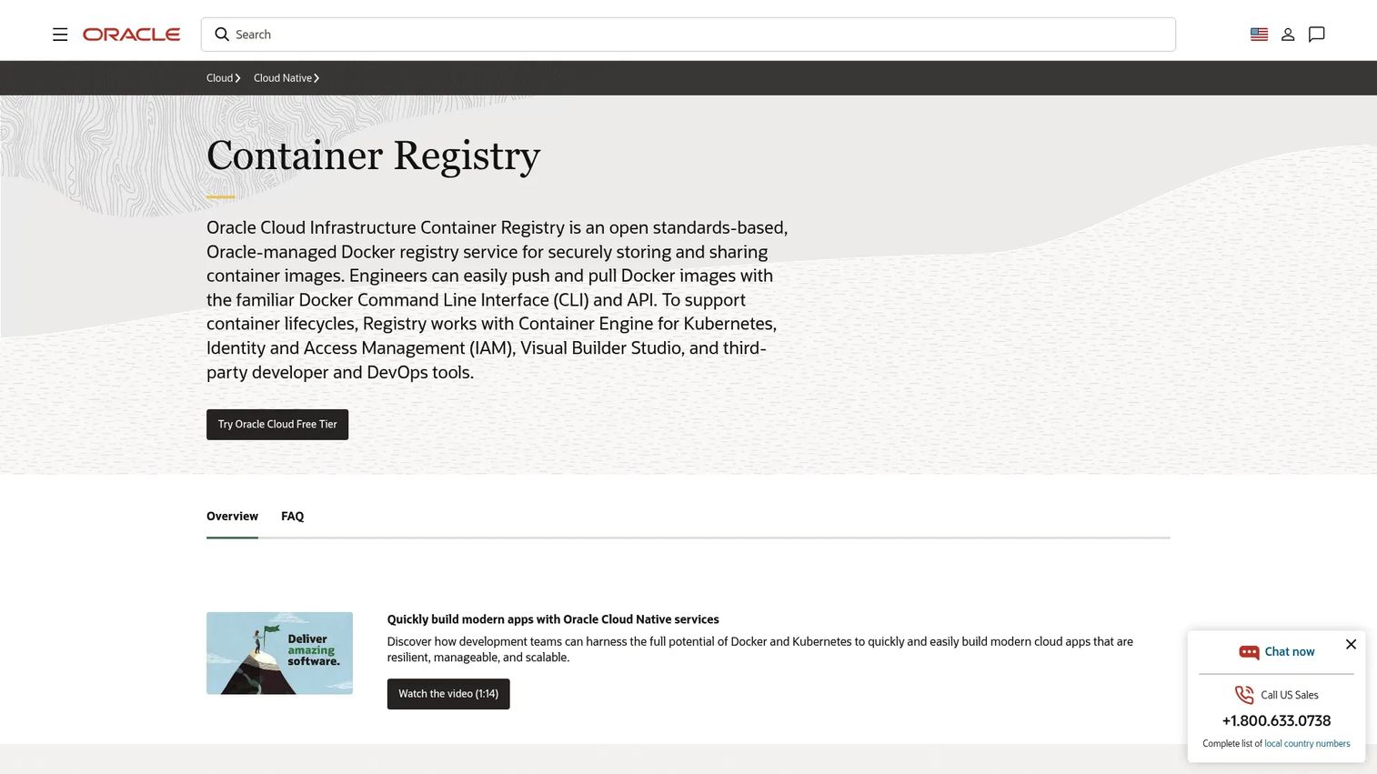 Oracle Container Registry repository page