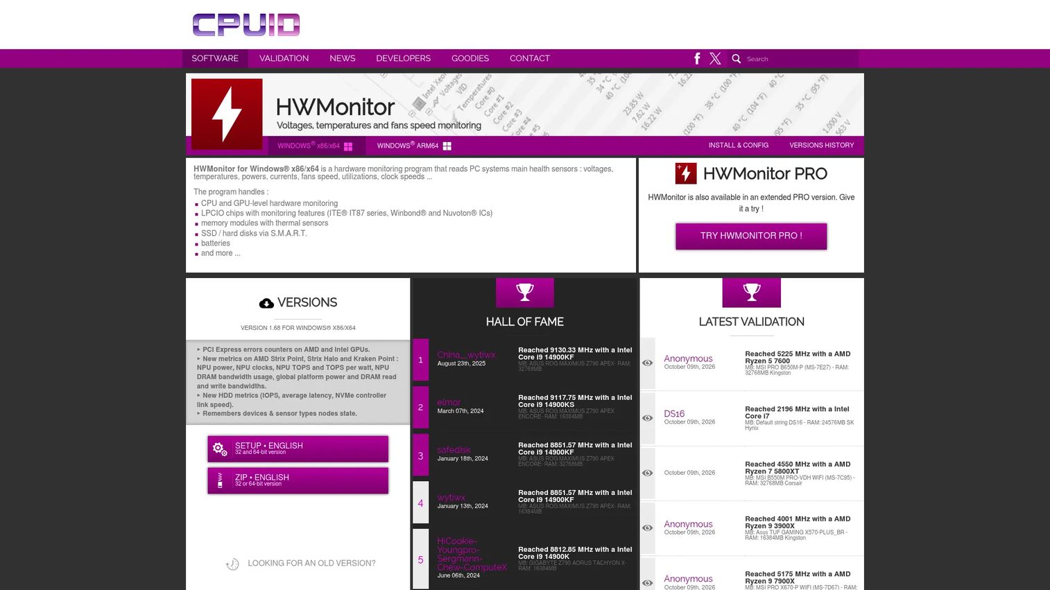 HWMonitor displaying CPU temperatures, voltages, fan speeds, and hard-drive health data.