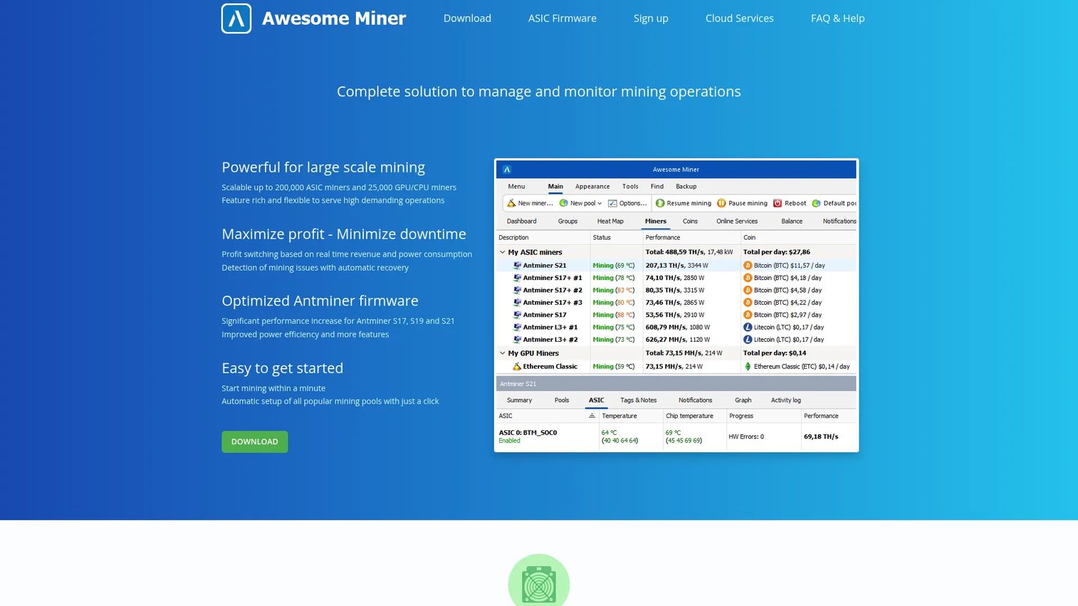 Awesome Miner multi-rig mining management dashboard