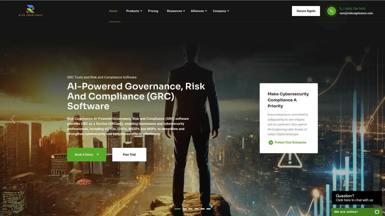 Risk Cognizance platform showing risk, compliance, and audit workflows.