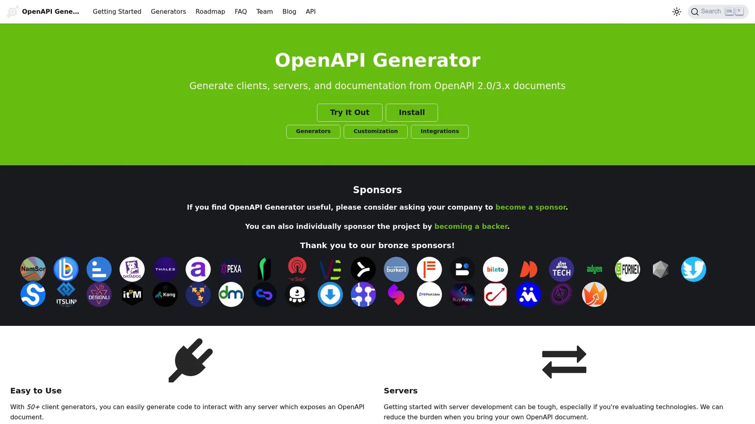 OpenAPI Generator producing client SDKs and server stubs from an API specification