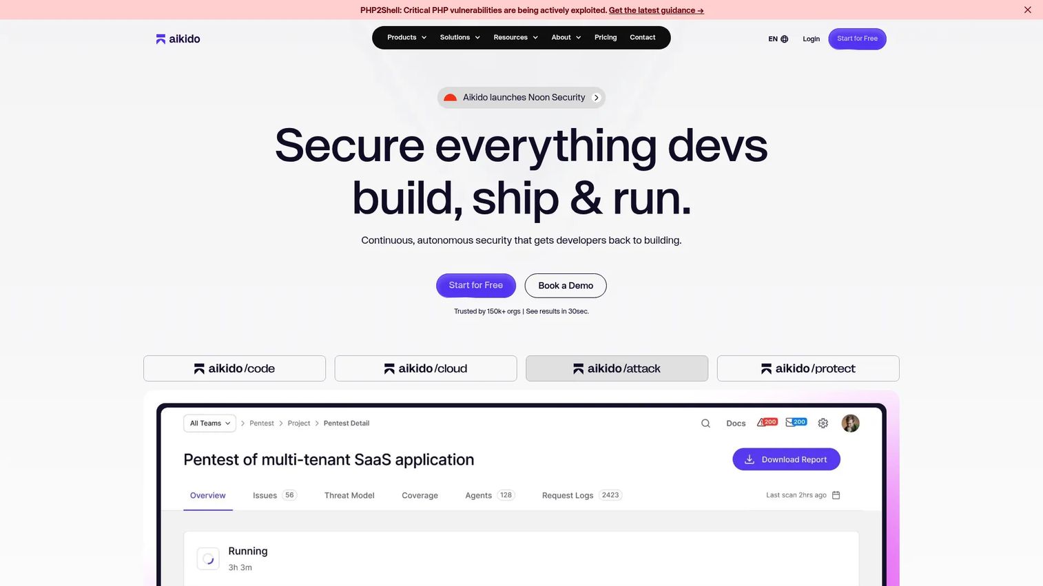 Aikido Security application security dashboard