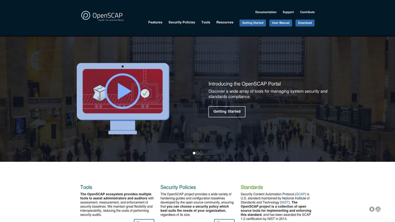 OpenSCAP open-source compliance scanning homepage