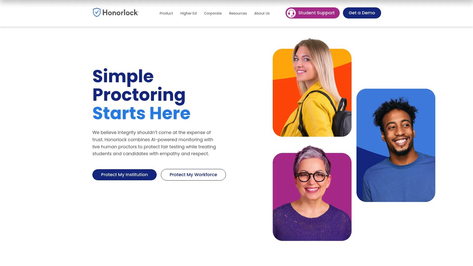 Honorlock homepage screenshot