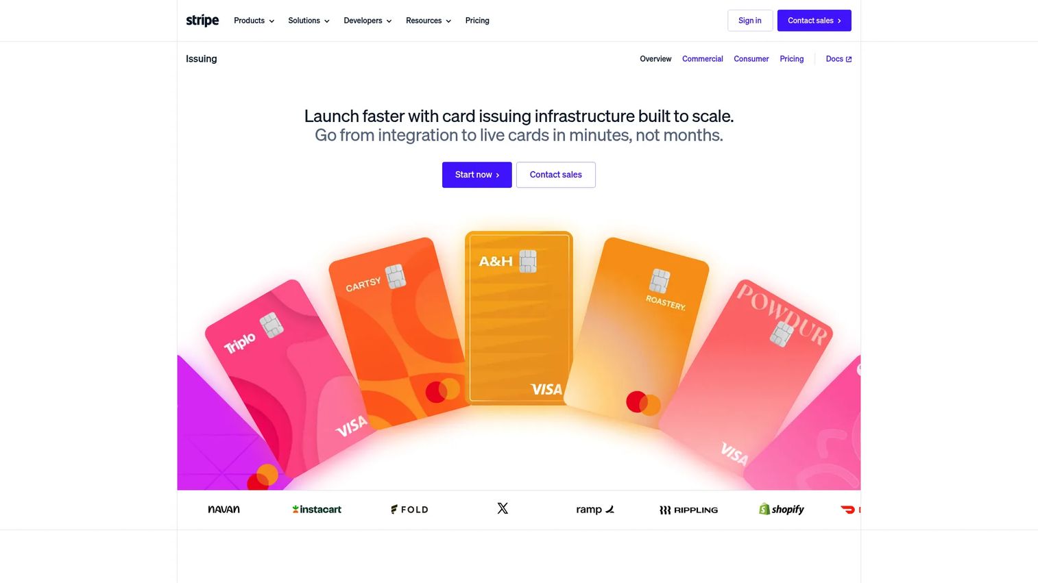 Stripe Issuing dashboard for creating and managing payment cards