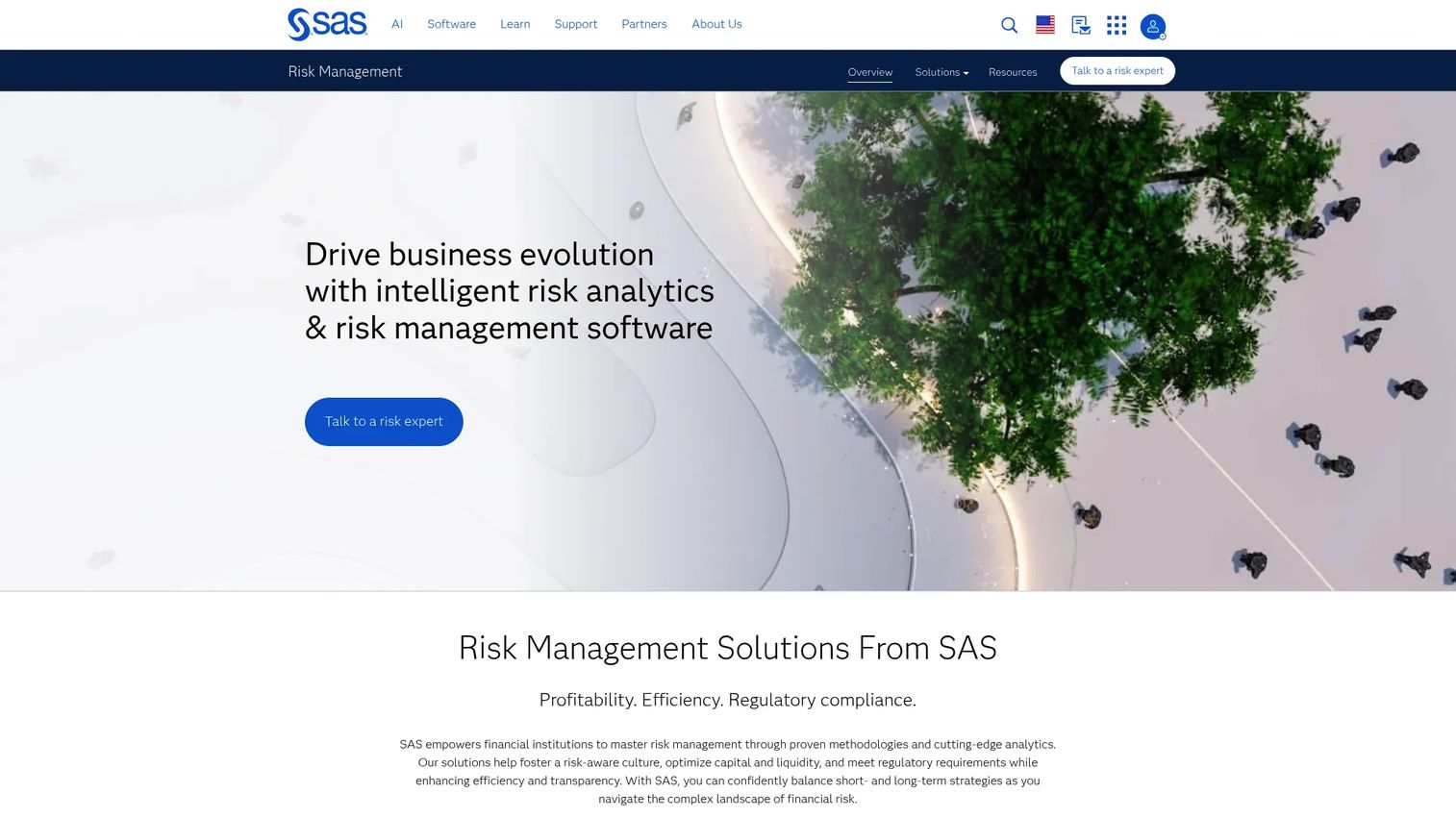 SAS Risk Management analytics dashboard for stress testing and risk modeling.