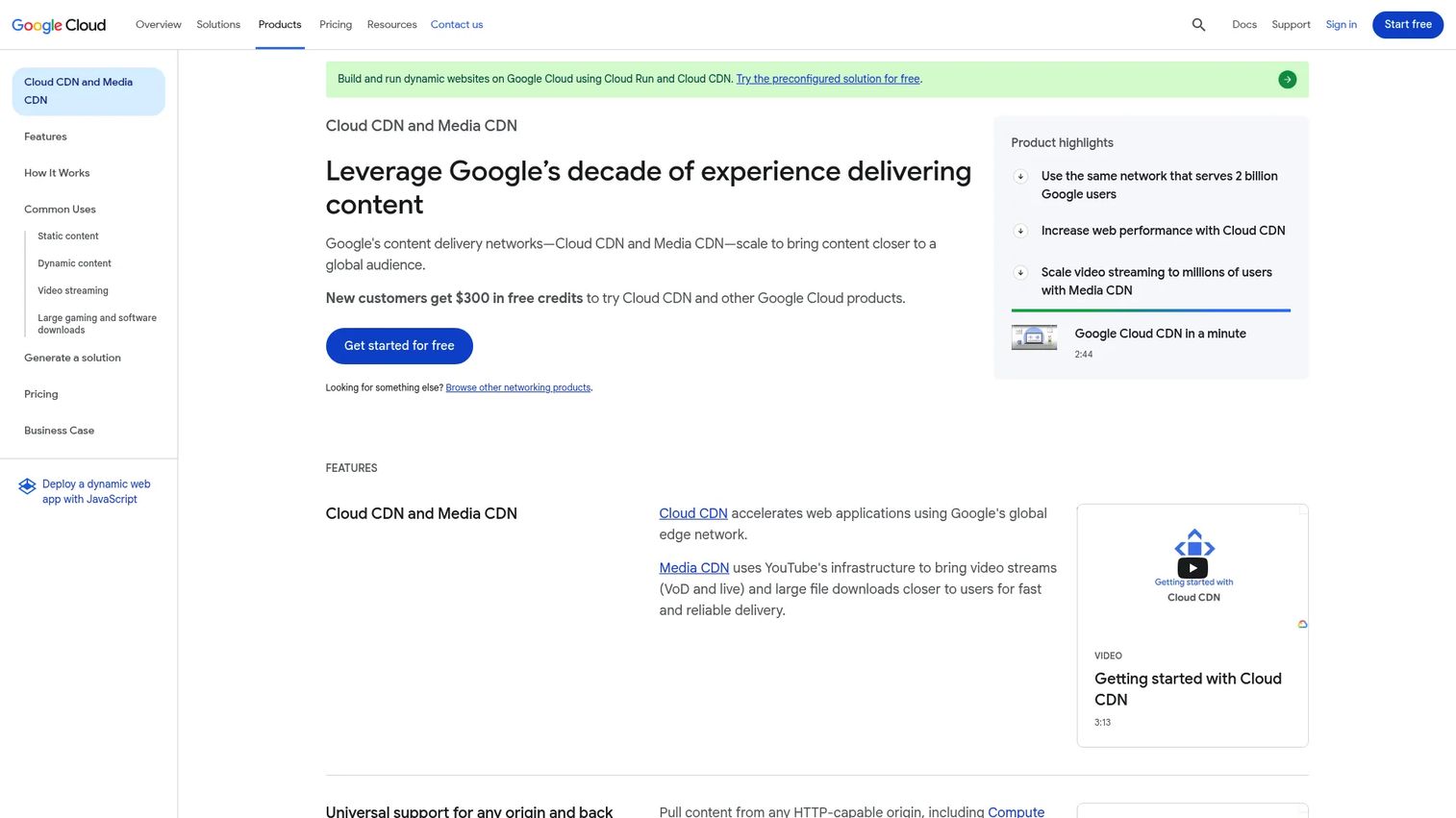 Google Cloud CDN enterprise content delivery network software interface