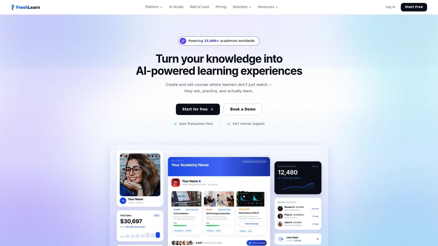 FreshLearn course creation dashboard