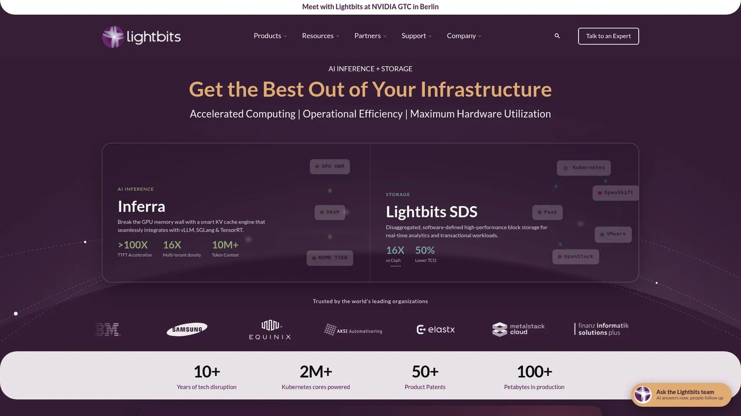 Lightbits software-defined block storage using NVMe over TCP.