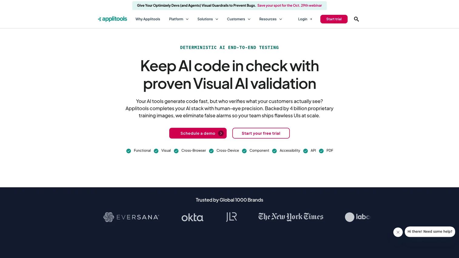 Applitools visual AI testing dashboard for mobile apps