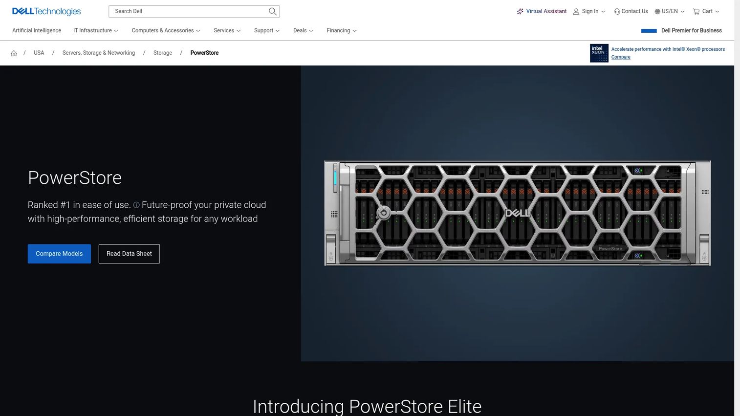 Dell PowerStore enterprise storage supporting virtual machines and applications.