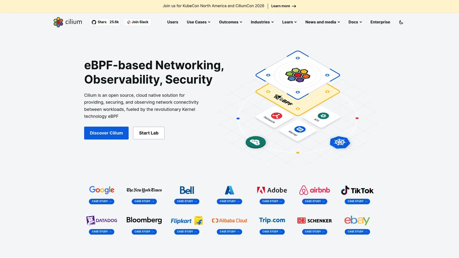 Cilium eBPF-based Kubernetes networking and observability homepage