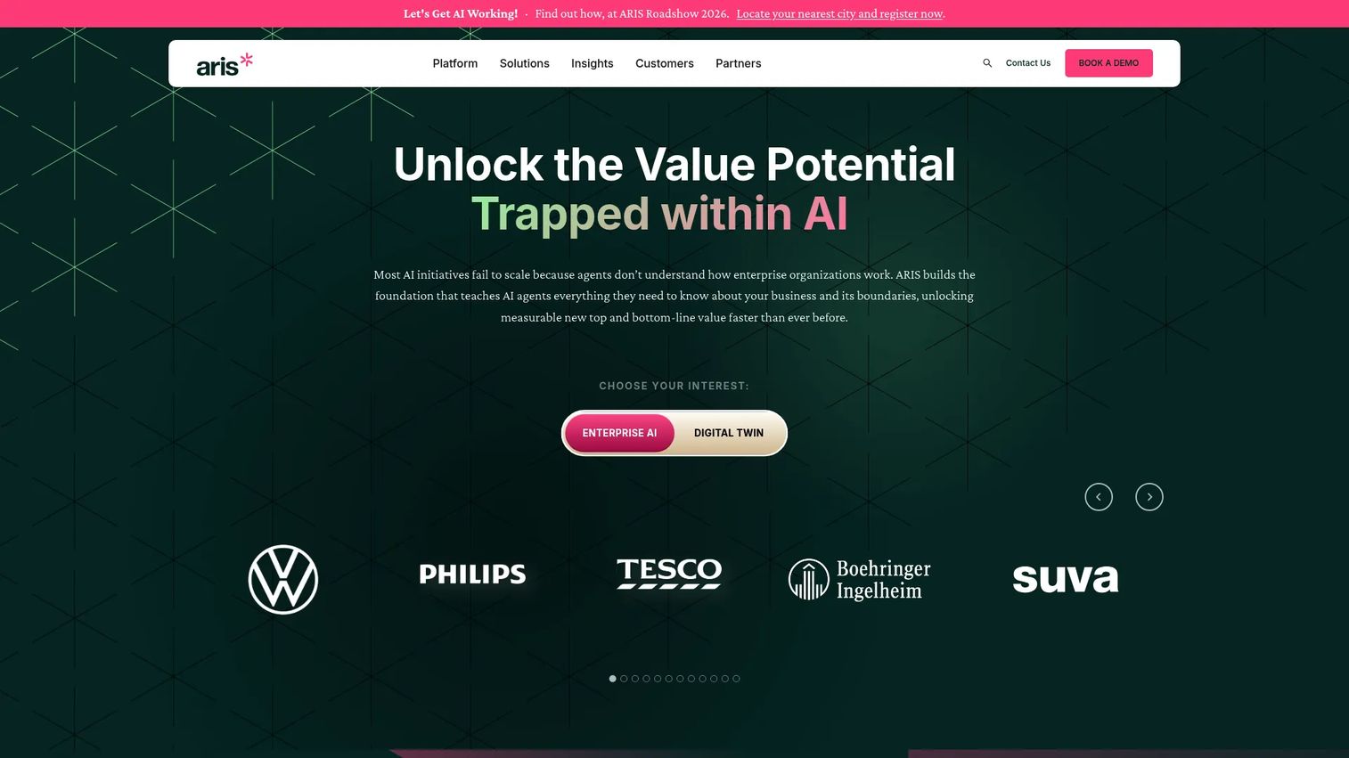 ARIS enterprise process intelligence platform homepage