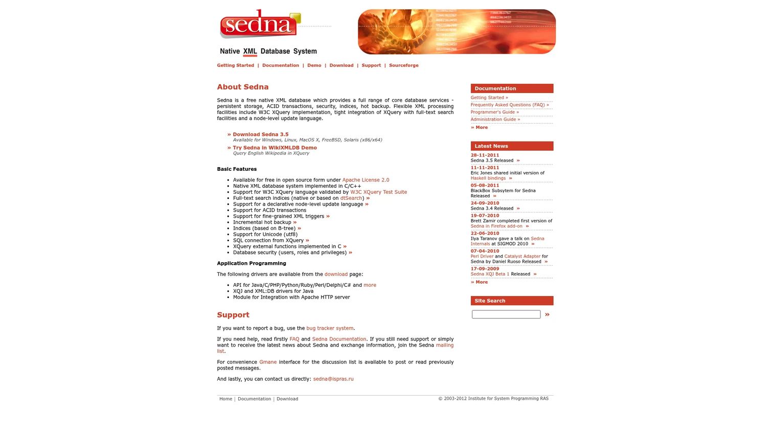 Sedna native XML database with XQuery and full-text indexing