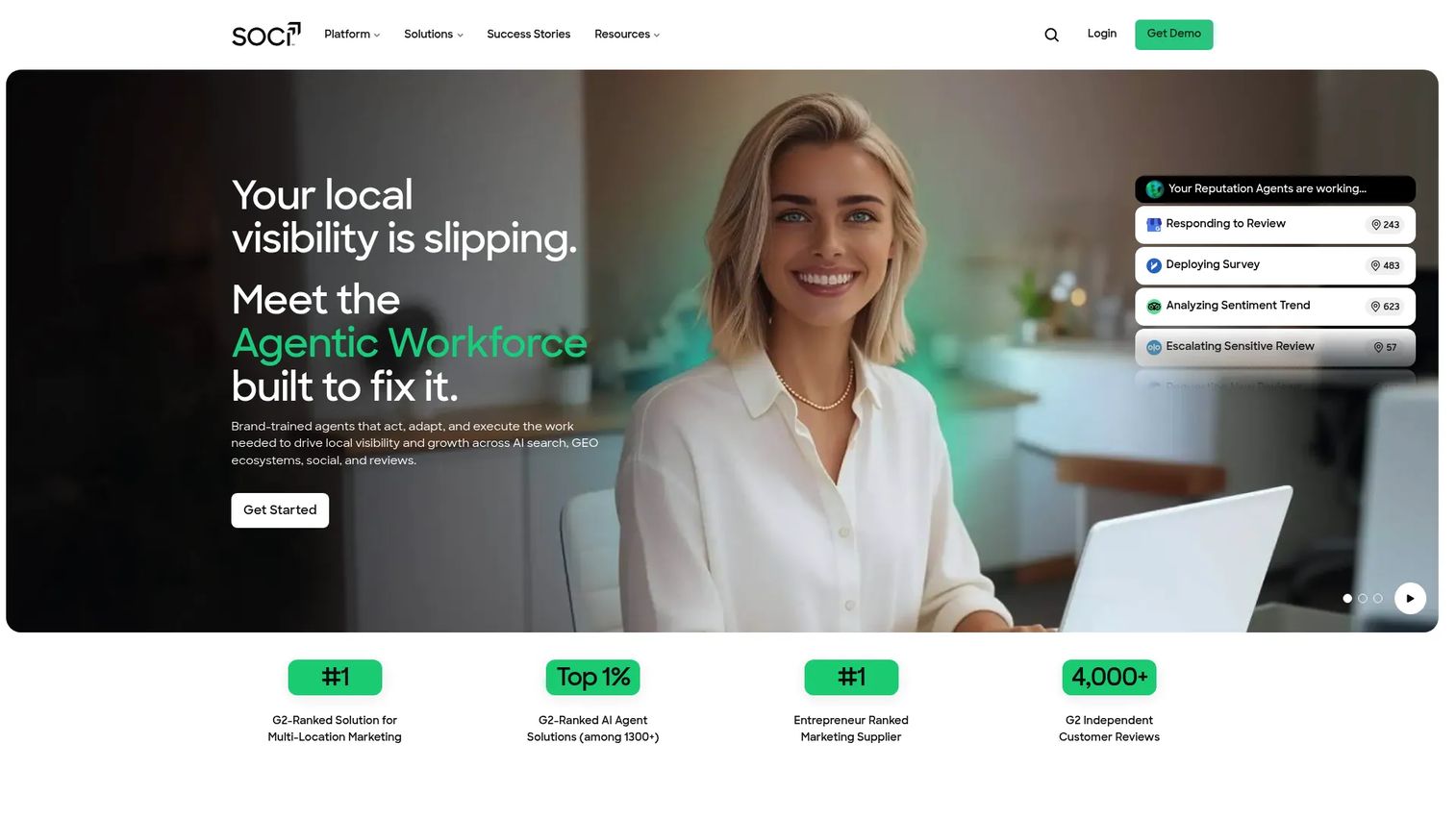 SOCi dashboard for managing local social media, reviews, and business listings across multiple locations