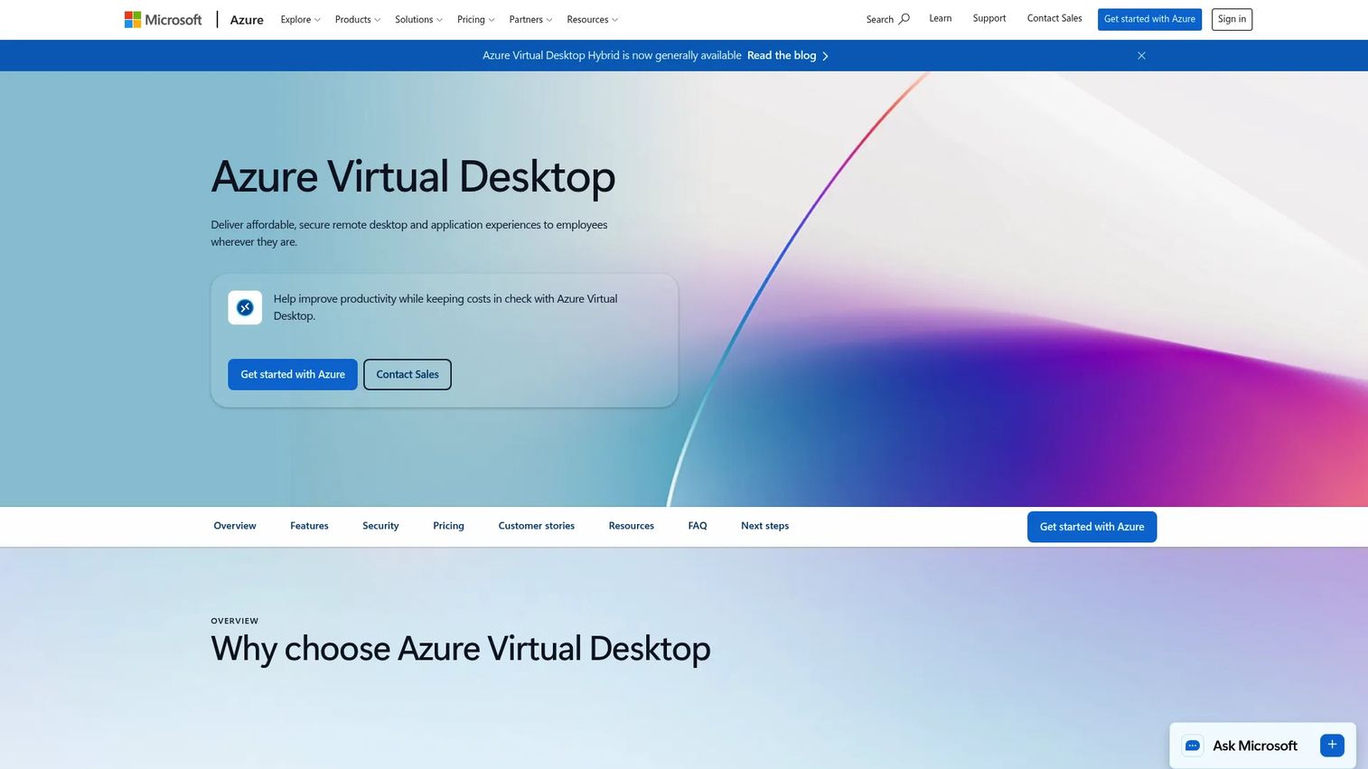 Azure Virtual Desktop cloud workspace in Microsoft Azure