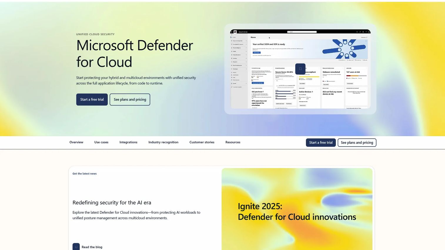 Microsoft Defender for Cloud workload protection dashboard