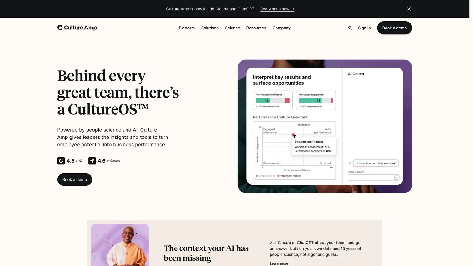 Culture Amp employee engagement and performance analytics platform
